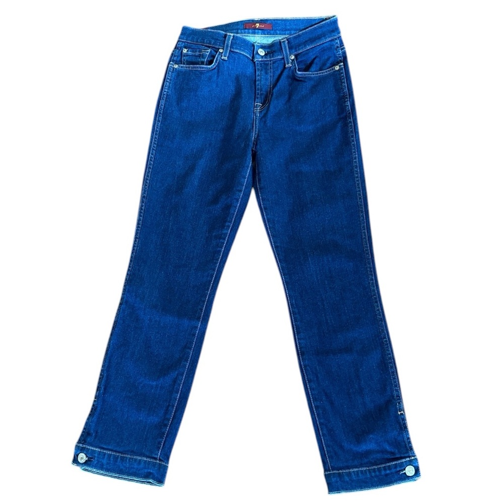 7 For All Mankind Cropped‎ Ankle Straight Leg Button Hem Blue Jeans Size 26